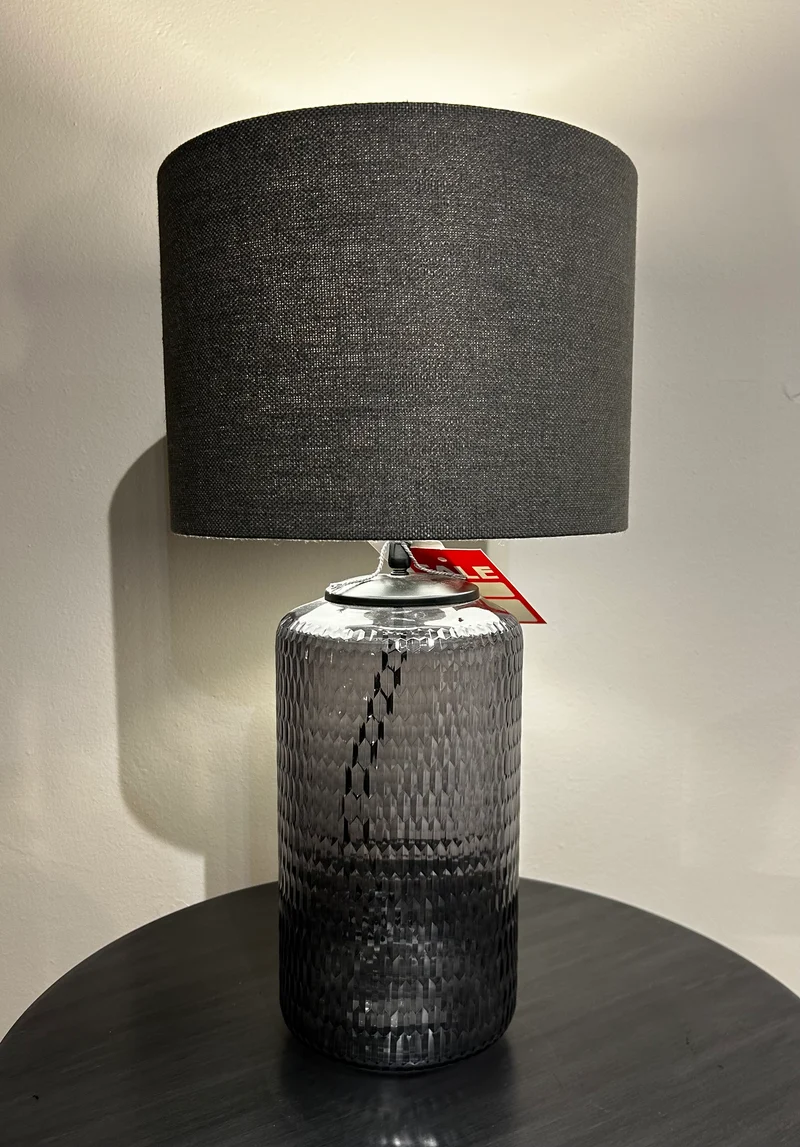 Glass Table Lamp with Grey Shade
