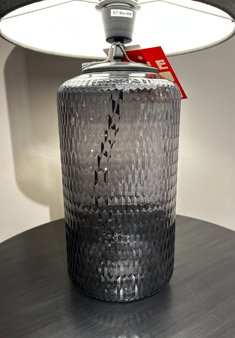 Glass Table Lamp with Grey Shade