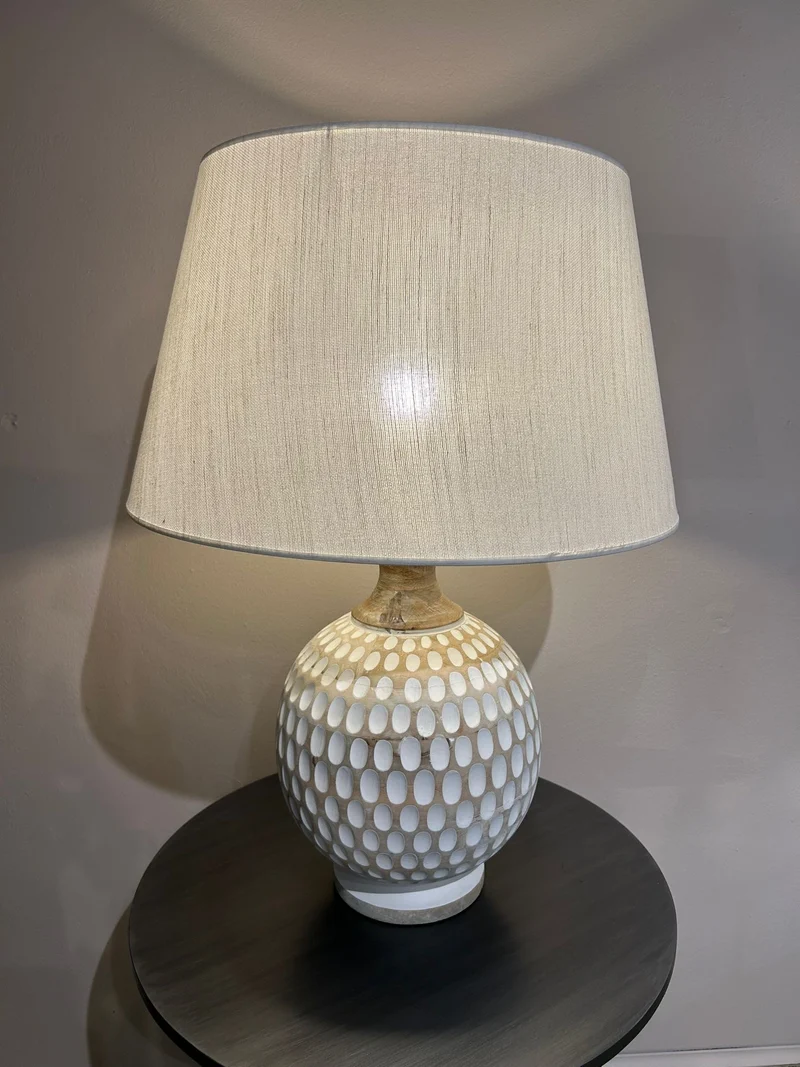 Wood Table Lamp With White Details