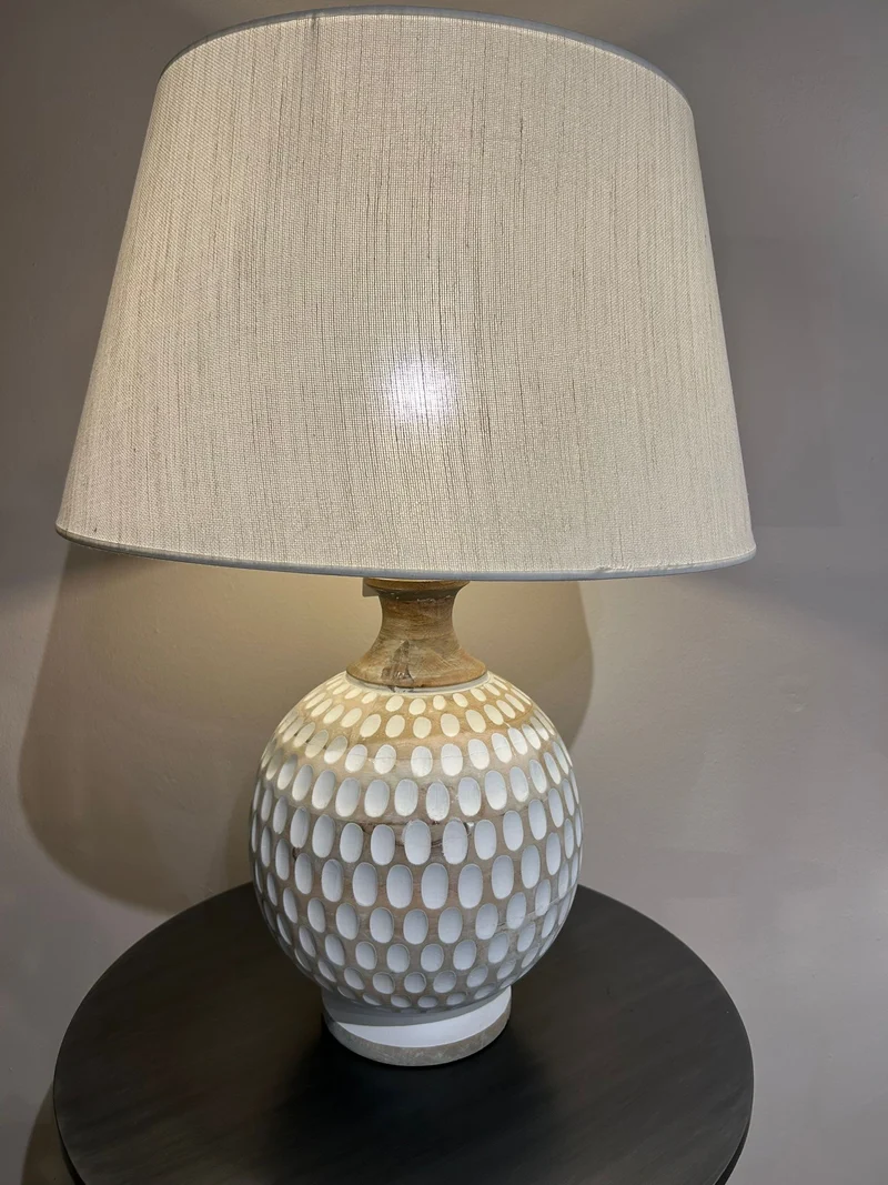Wood Table Lamp With White Details