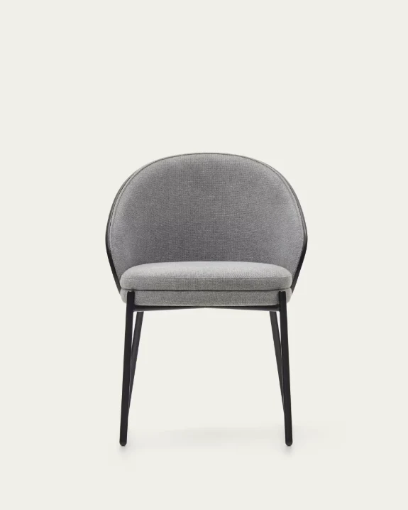 Eamy Chair Light Grey Chenille & Black Finish