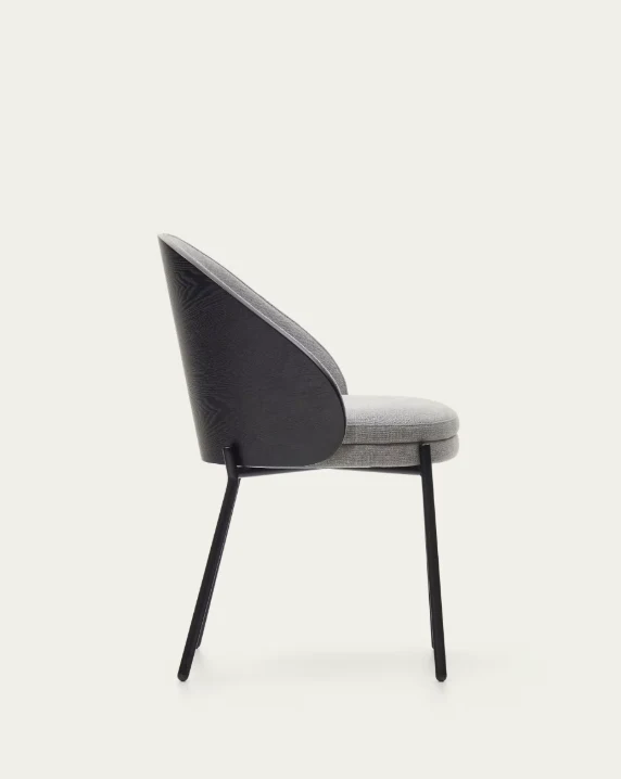 Eamy Chair Light Grey Chenille & Black Finish