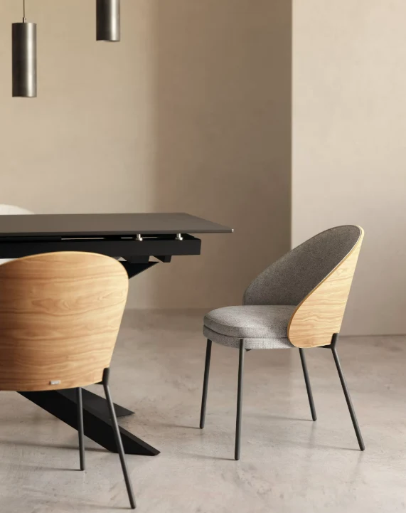Eamy Chair Light Grey Chenille & Natural Finish