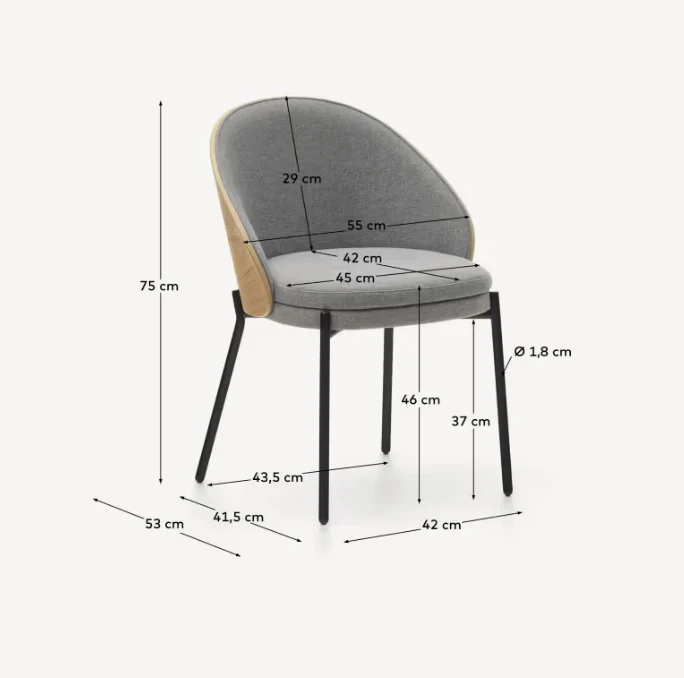 Eamy Chair Light Grey Chenille & Natural Finish