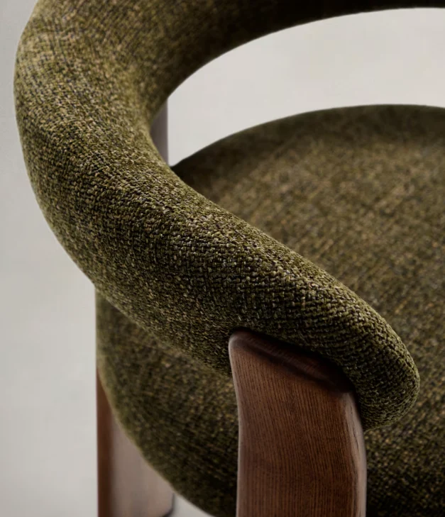 Granite Dining Chair Green Chenille & Walnut