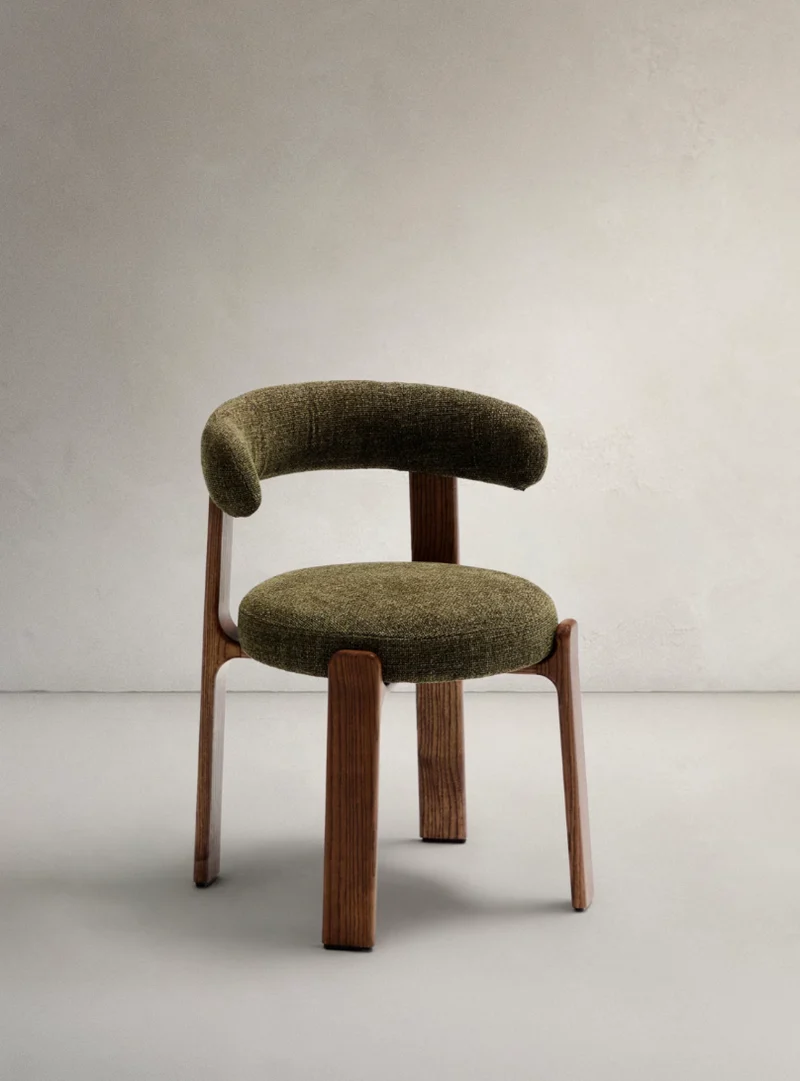 Granite Dining Chair Green Chenille & Walnut