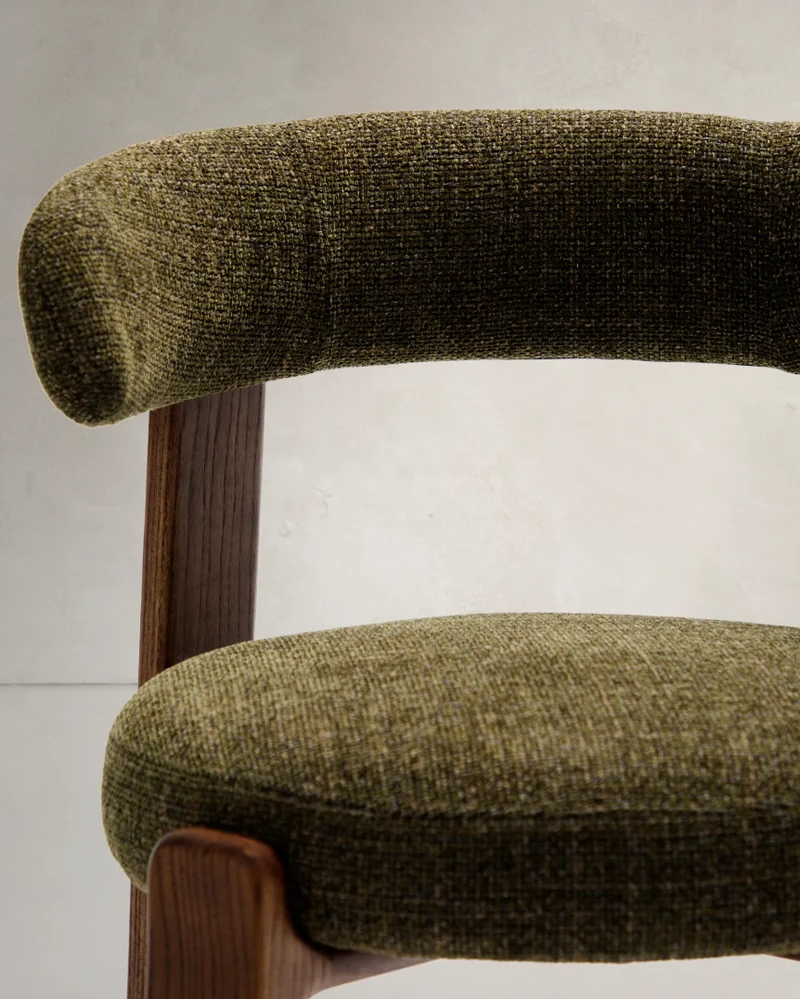 Granite Dining Chair Green Chenille & Walnut