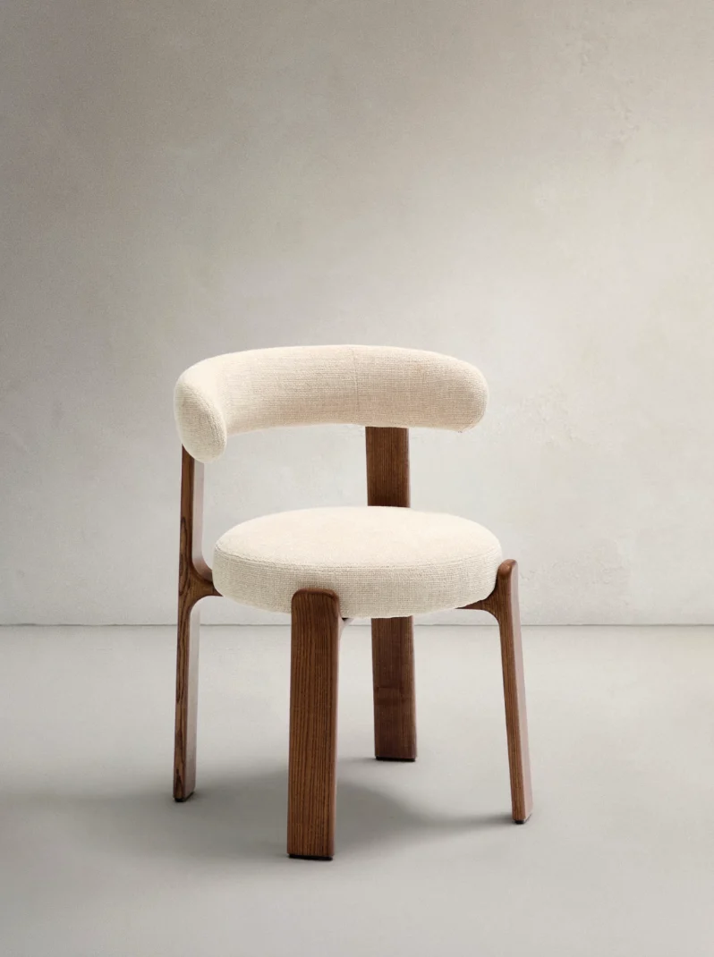 Granite Dining Chair Beige Chenille & Walnut