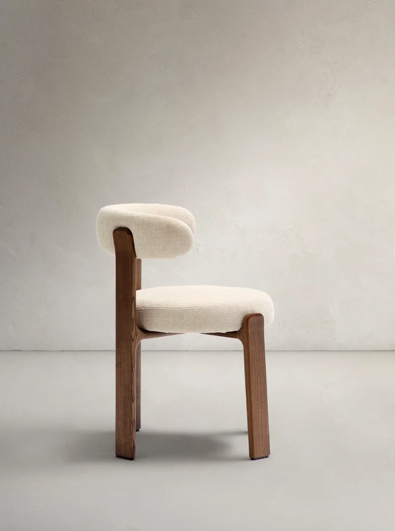 Granite Dining Chair Beige Chenille & Walnut