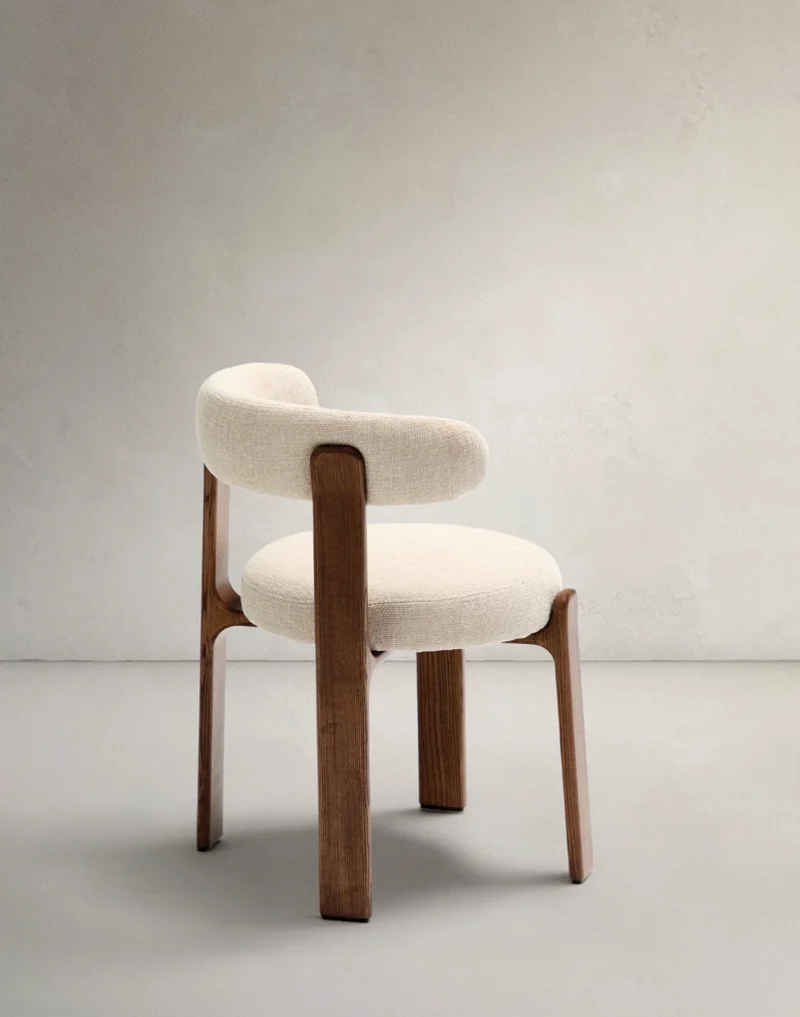 Granite Dining Chair Beige Chenille & Walnut