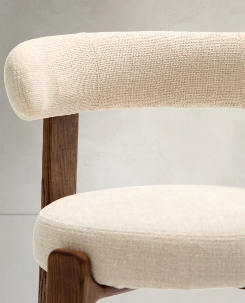 Granite Dining Chair Beige Chenille & Walnut