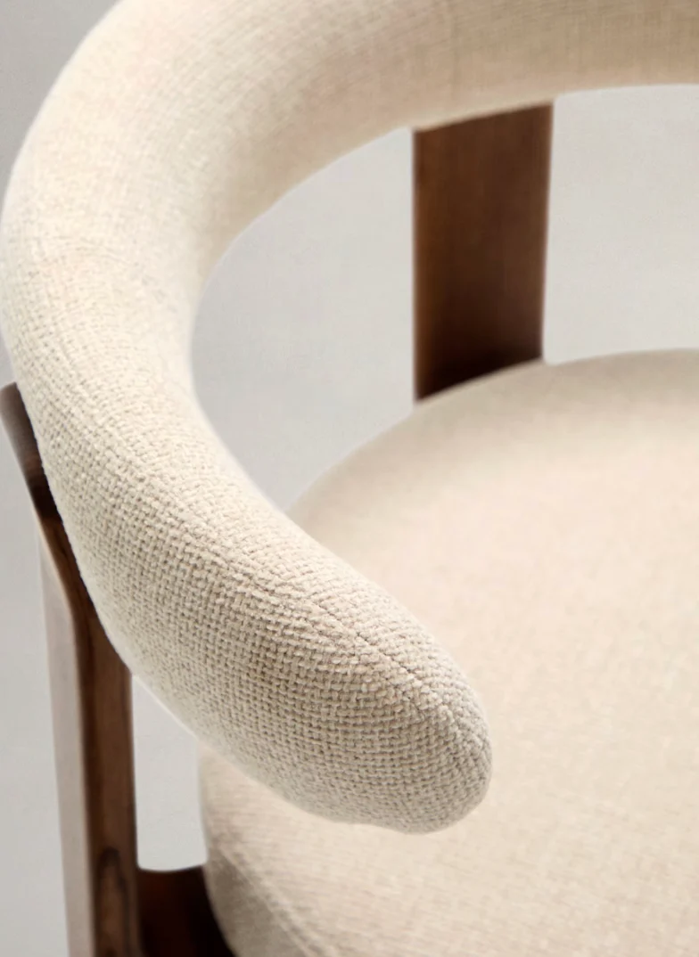 Granite Dining Chair Beige Chenille & Walnut