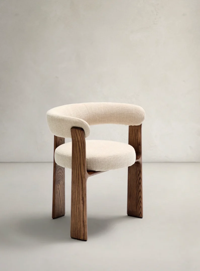 Granite Dining Chair Beige Chenille & Walnut