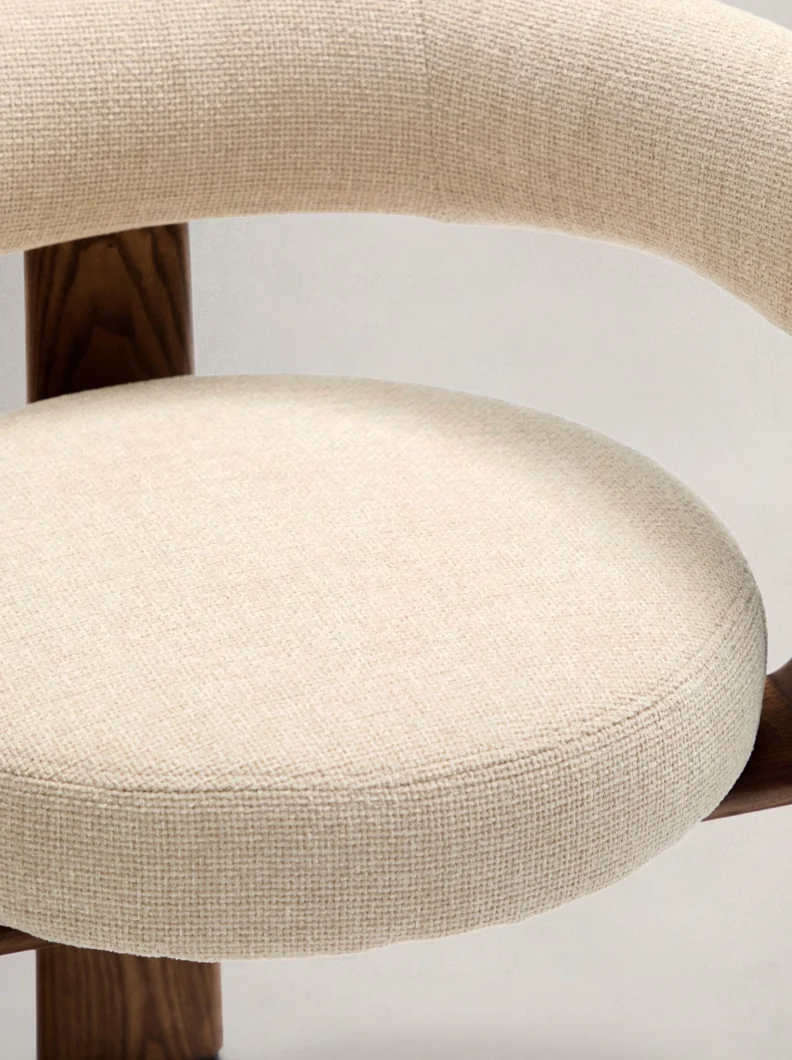 Granite Dining Chair Beige Chenille & Walnut