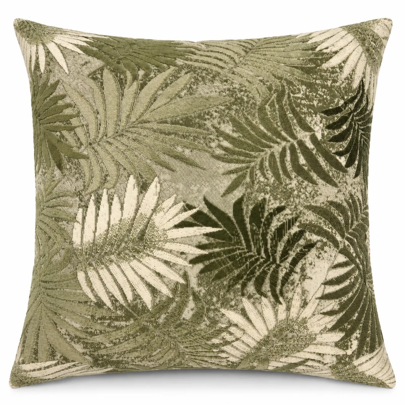Coussin décoratif à motif feuillage vert et écru – Komodo 50x50