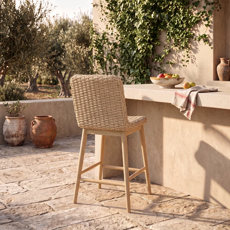 Tabouret Solea tressé en Teck naturel