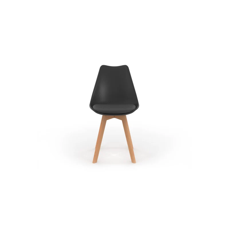 Chaises Nordia assise noire et pieds bois - lot de 6