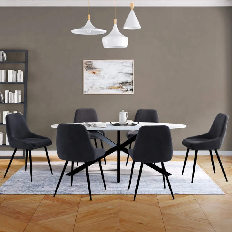 Chaises Olivia assise gris foncé pieds métal - lot de 6