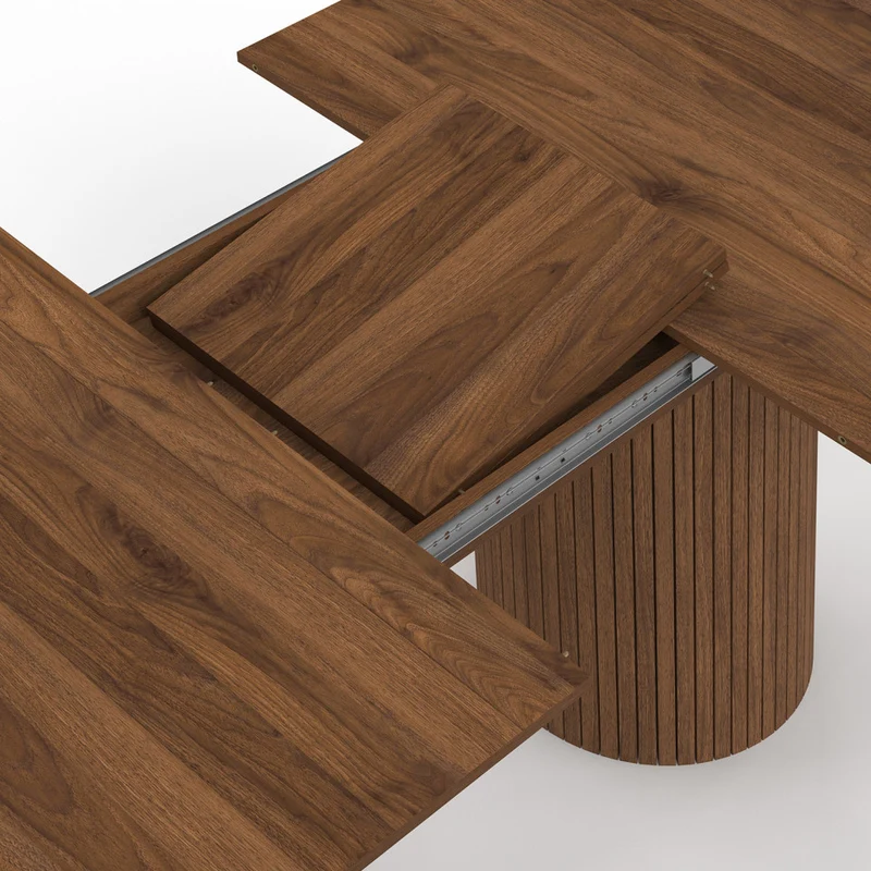 Table à manger extensible Albane 160-200cm 2 pieds pylône effet noyer