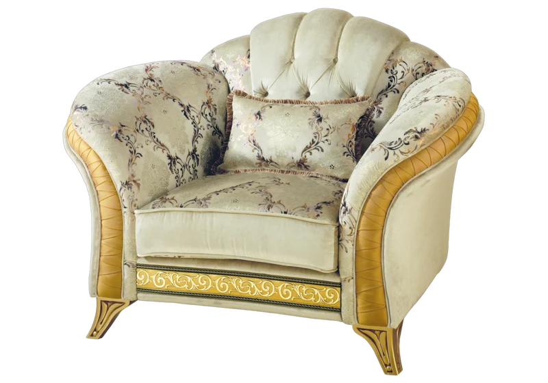 Fauteuil de salon capitonné classique italien beige et or - Melodia