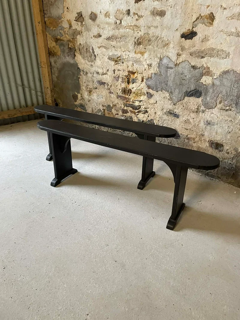 Paire de bancs en bois massif noir