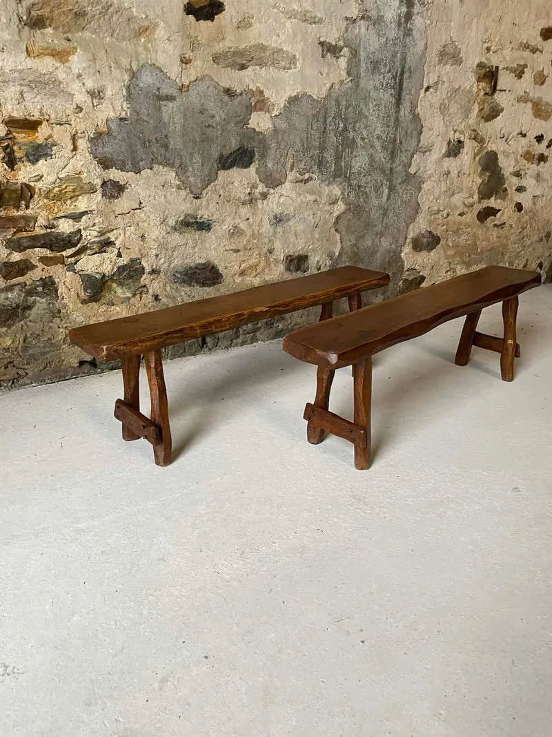 Lot de petits bancs rustiques en chêne massif