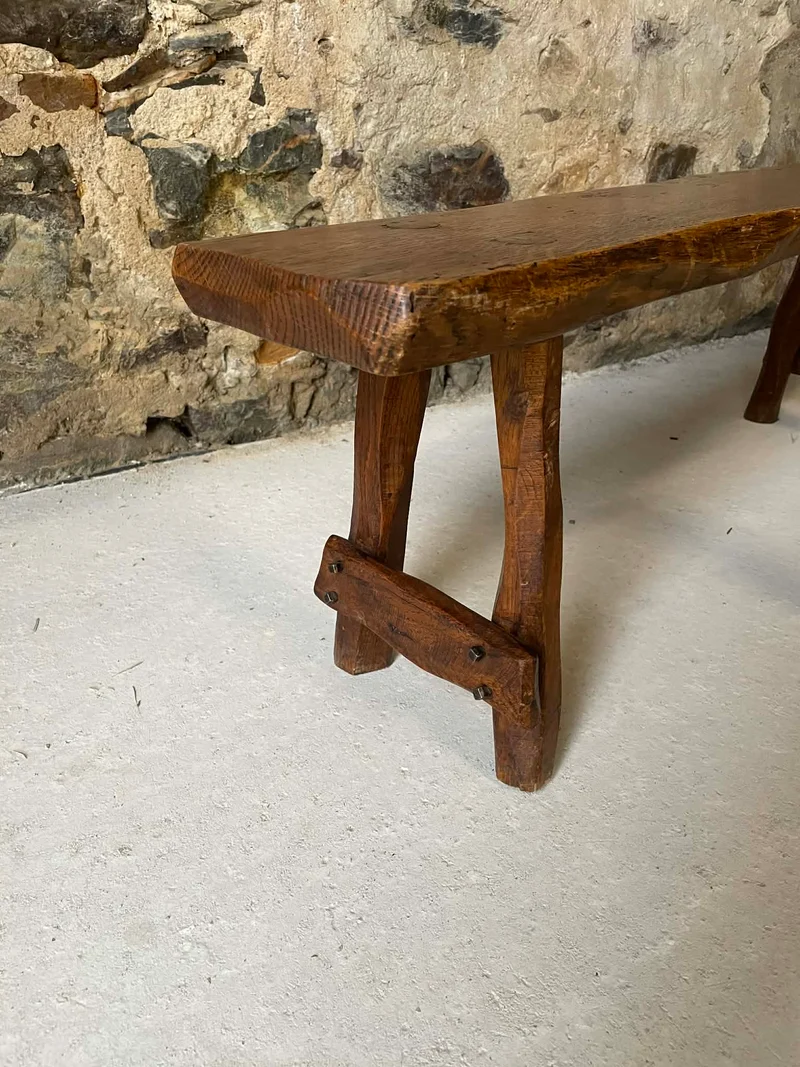 Lot de petits bancs rustiques en chêne massif