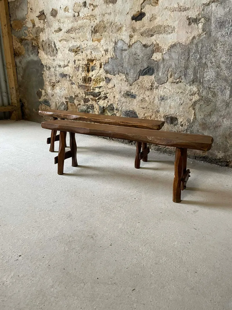 Lot de petits bancs rustiques en chêne massif