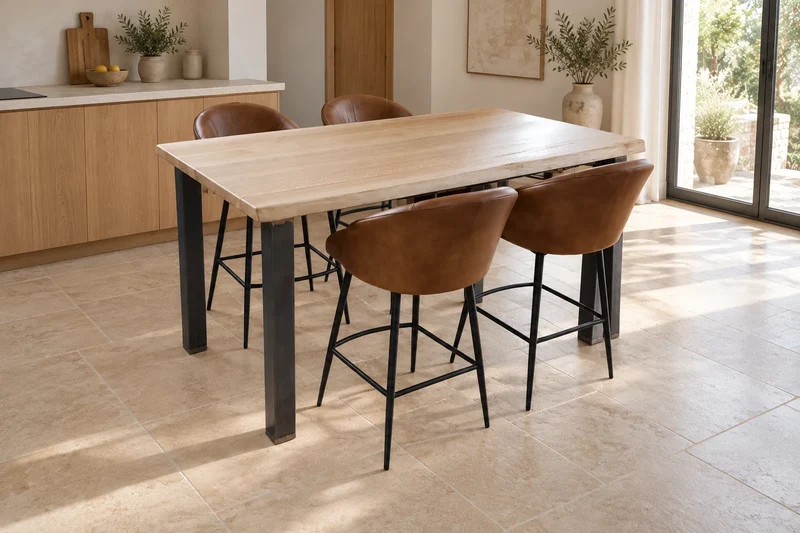 Table en chêne massif et pieds droits bruts - CLASSIQUE