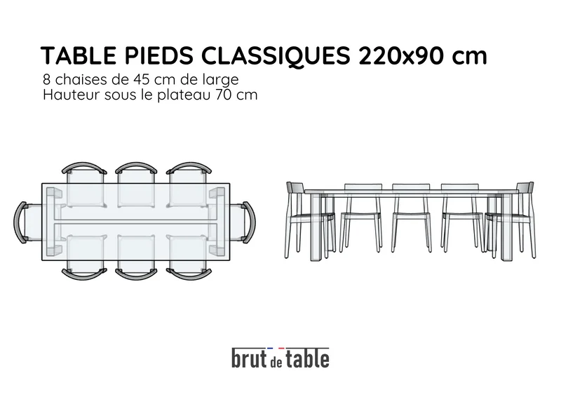 Table en chêne massif et pieds droits bruts - CLASSIQUE