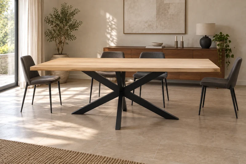 Table en chêne massif et pieds étoile noir - ATMOS