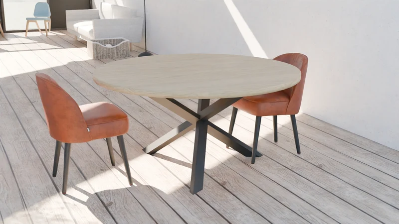Table en chêne massif plateau rond avec pieds en diamant - EQUINOXE