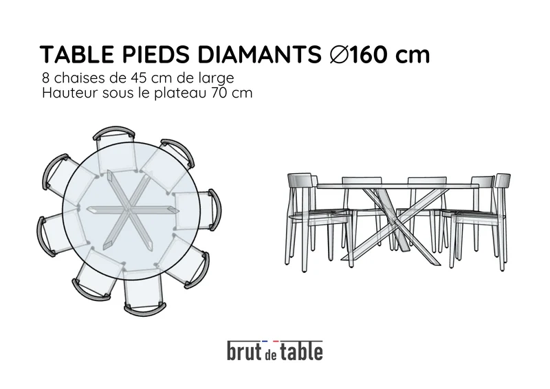 Table en chêne massif plateau rond avec pieds en diamant - EQUINOXE