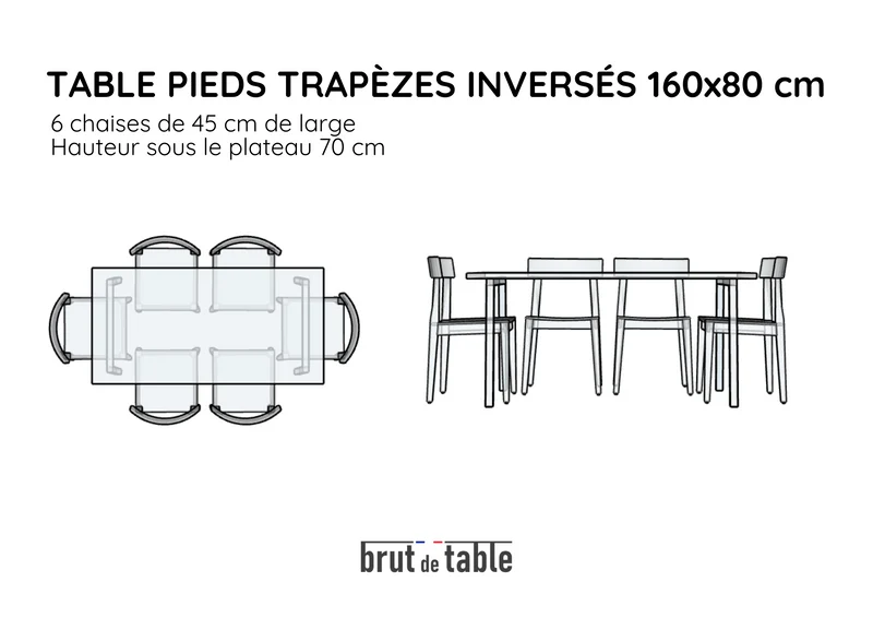 Table en chêne massif et pieds trapèze inversés sans barre au sol - AUBE
