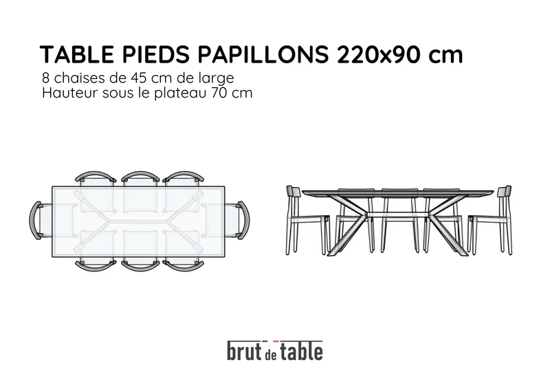 Table en chêne massif et papillons gris anthracite - ETOILE