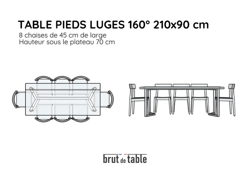 Table en chêne massif/noyer et pieds luges 160° noirs - ECLIPSE