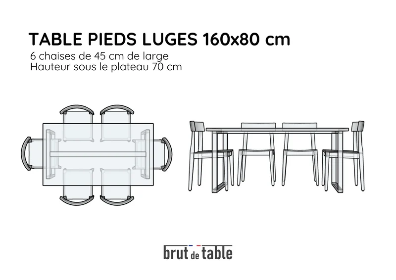 Table en chêne massif et pieds luges blancs - AURORE