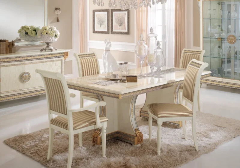 Table à manger extensible blanc laqué et doré - Liberty
