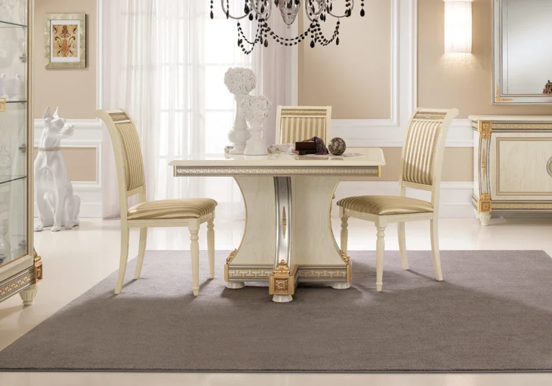 Table à manger carrée extensible blanc laqué et doré - Liberty