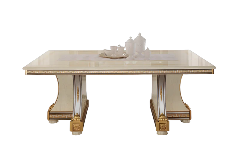 Table à manger extensible blanc laqué et doré - Liberty