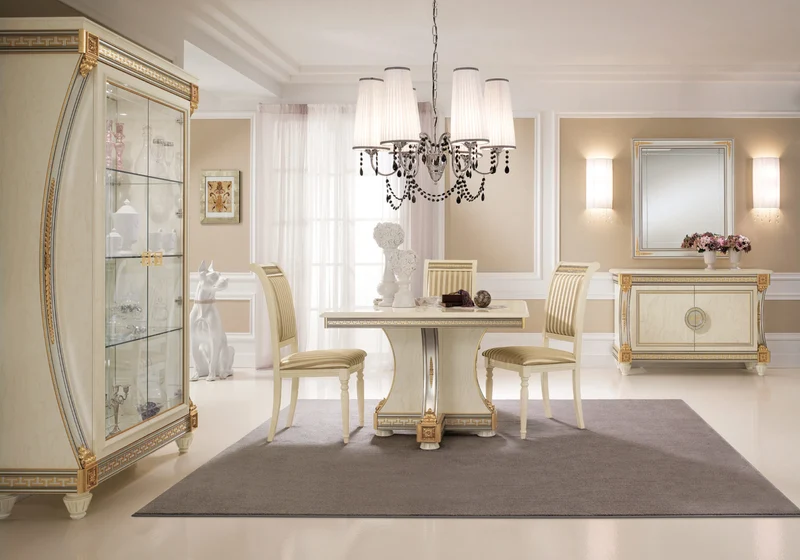 Buffet 2 portes blanc laqué avec ornements dorés - Liberty