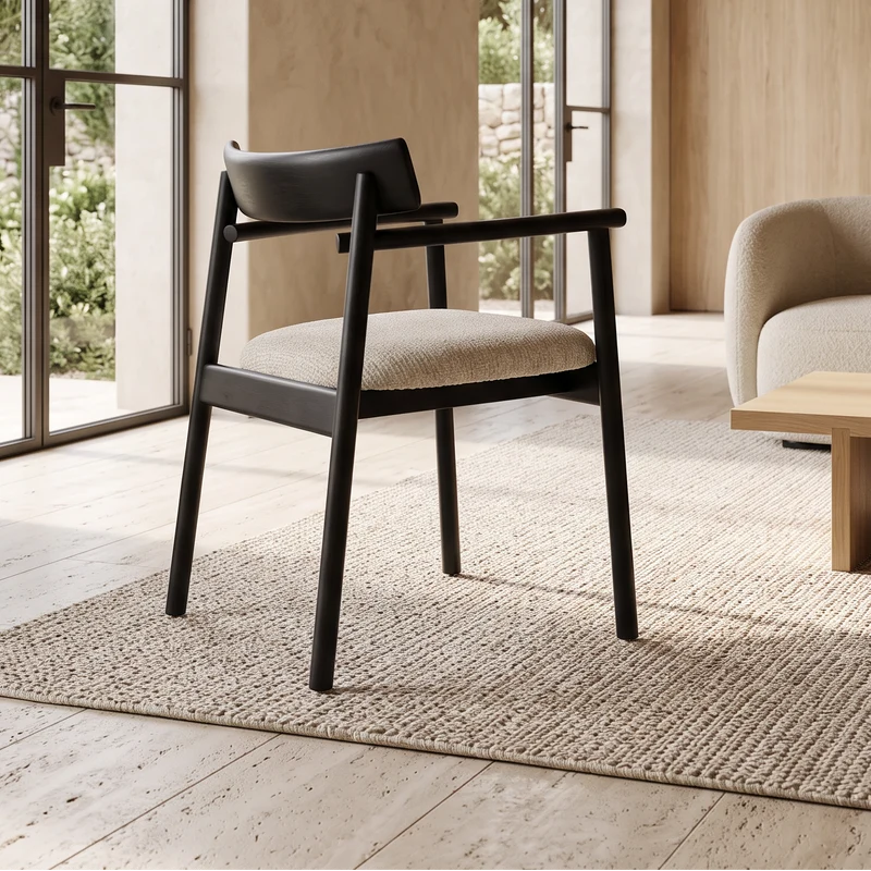 Chaise GAIA noir et tissu crème