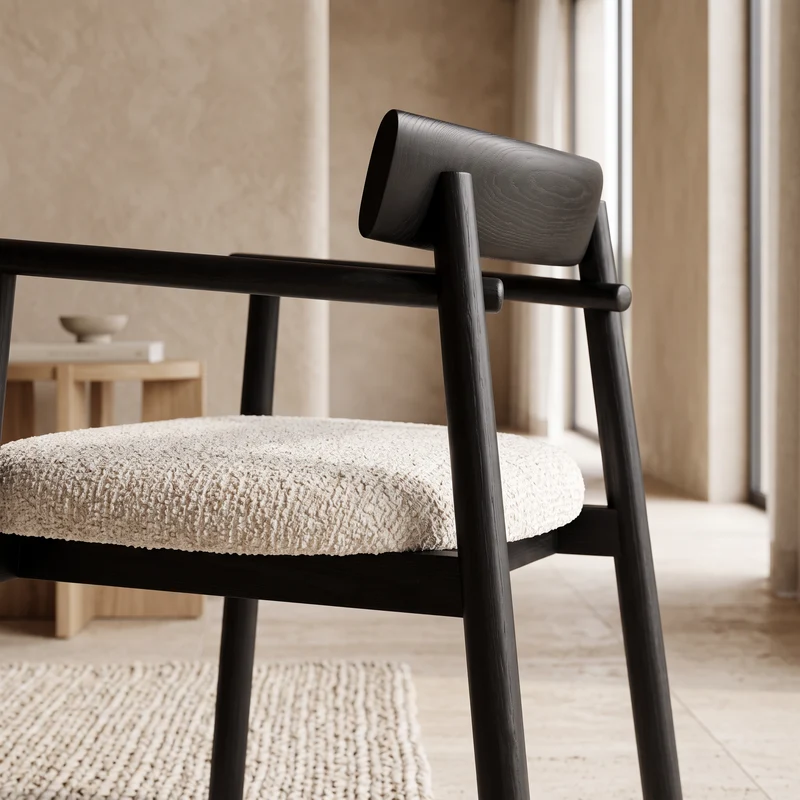 Chaise GAIA noir et tissu crème