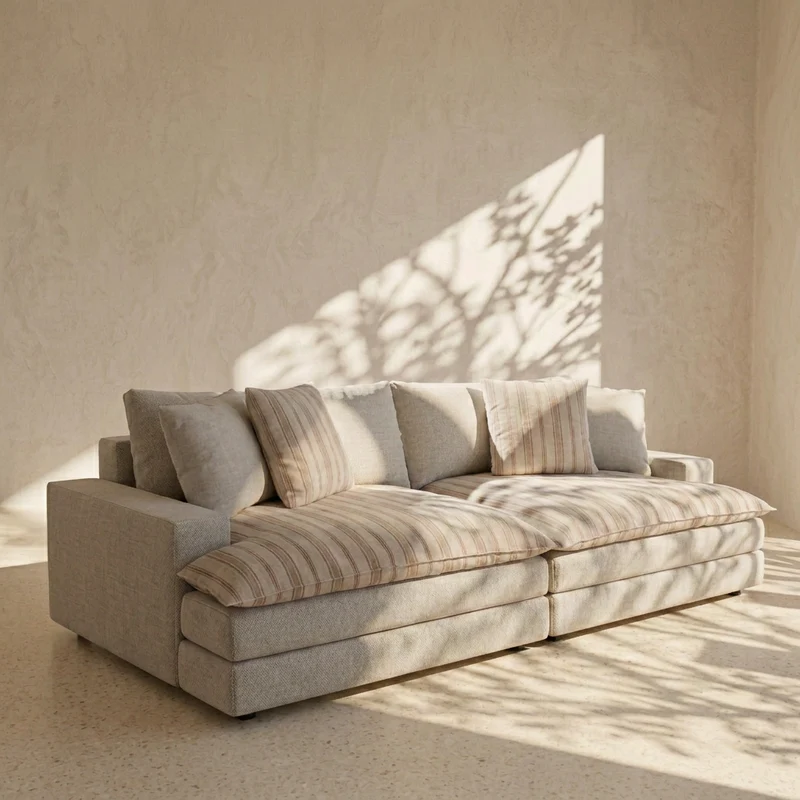 Canape Roma Beige et surcoussins rayures 257cm