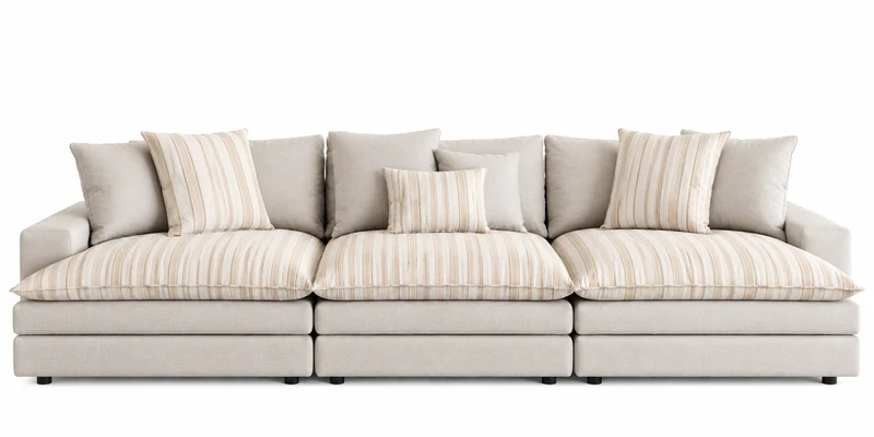 Canapé Roma Beige et surcoussins rayures 357cm