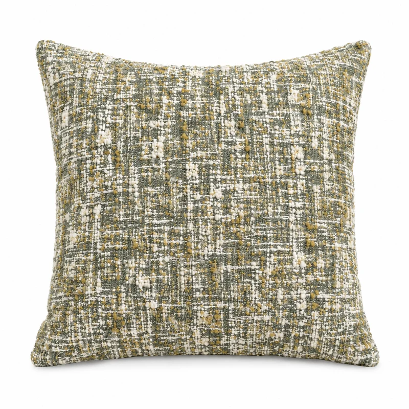 Coussin OLENA Vert sauge, écru et ocre texturé 40 × 40