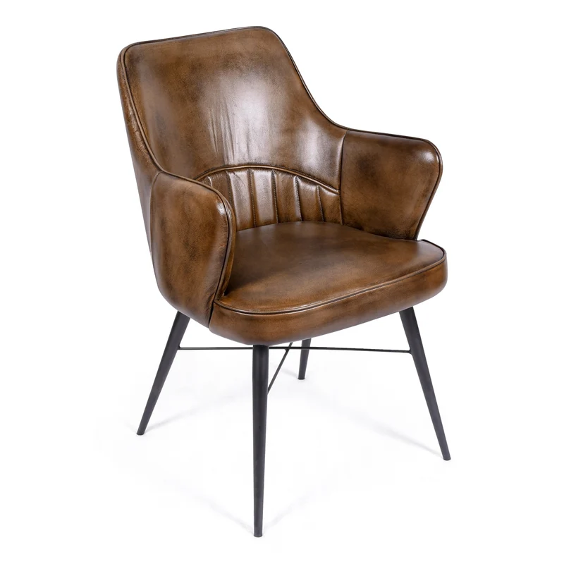Chaise accoudoir Nina en cuir marron