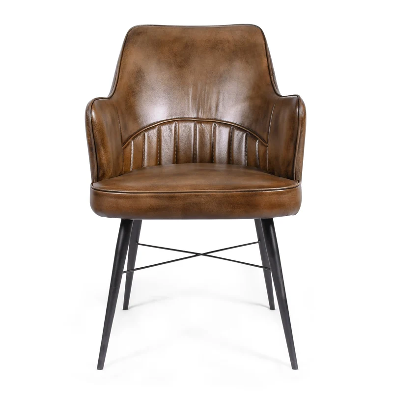 Chaise accoudoir Nina en cuir marron