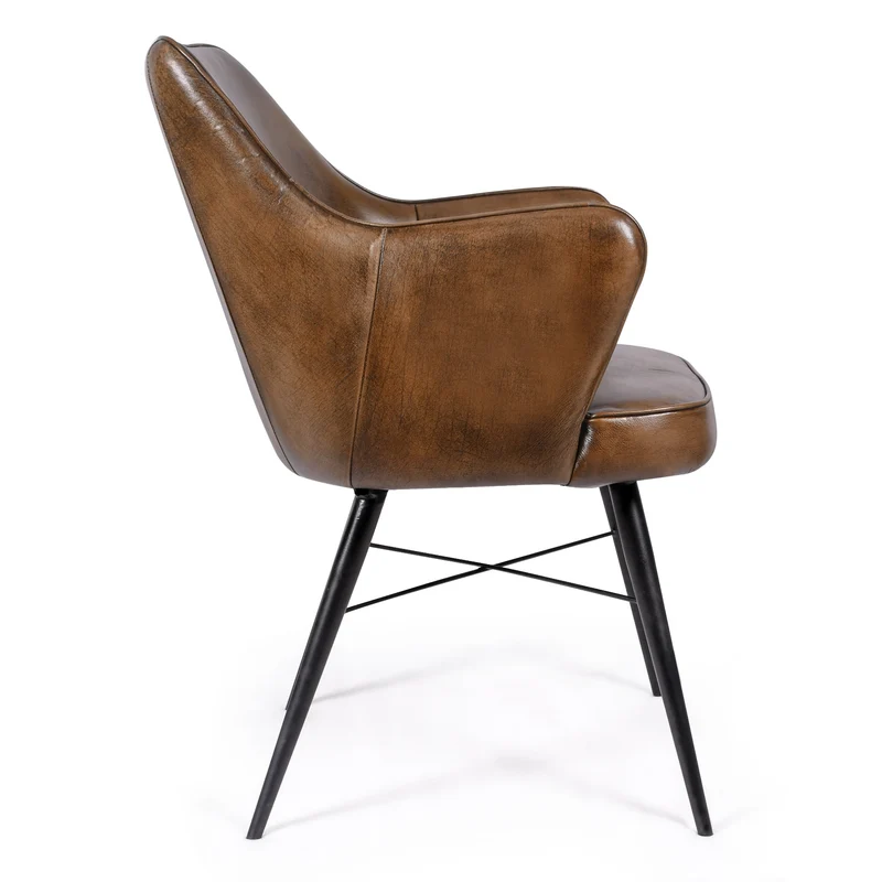 Chaise accoudoir Nina en cuir marron
