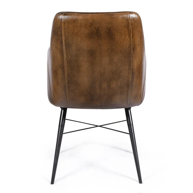 Chaise accoudoir Nina en cuir marron